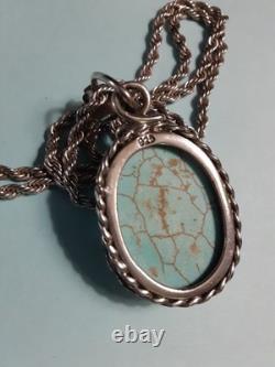 925 Vintage Navajo Style Southwest Sterling Silver & Cabochon Turquoise Pendant