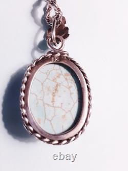 925 Vintage Navajo Style Southwest Sterling Silver & Cabochon Turquoise Pendant