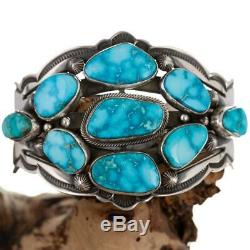 AARON TOADLENA Turquoise Bracelet Cuff Sterling SIlver Waterweb Kingman Cluster