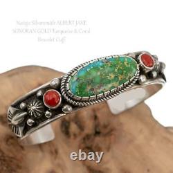 ALBERT JAKE Turquoise Bracelet SONORAN GOLD Coral Sterling Silver Navajo Old Stl