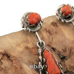 ALICE QUAM Coral Earrings Sterling Silver CORAL Dangles Hand Carved Vintage OLD