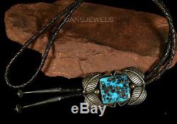 AMAZING YELLOWHORSE Old Pawn Vintage NAVAJO Morenci Turquoise Sterling Bolo Tie
