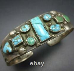 ANTIQUE 1890s to 1910s NAVAJO Hand-Stamped TURQUOISE INGOT Silver Cuff BRACELET