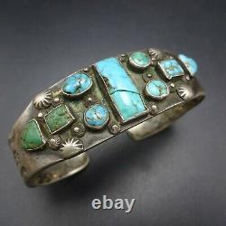 ANTIQUE 1890s to 1910s NAVAJO Hand-Stamped TURQUOISE INGOT Silver Cuff BRACELET