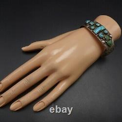 ANTIQUE 1890s to 1910s NAVAJO Hand-Stamped TURQUOISE INGOT Silver Cuff BRACELET