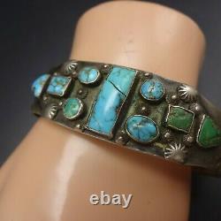 ANTIQUE 1890s to 1910s NAVAJO Hand-Stamped TURQUOISE INGOT Silver Cuff BRACELET