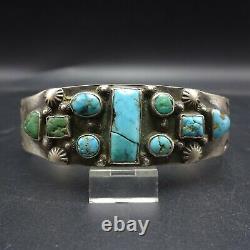 ANTIQUE 1890s to 1910s NAVAJO Hand-Stamped TURQUOISE INGOT Silver Cuff BRACELET