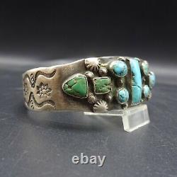 ANTIQUE 1890s to 1910s NAVAJO Hand-Stamped TURQUOISE INGOT Silver Cuff BRACELET