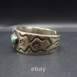 ANTIQUE 1890s to 1910s NAVAJO Hand-Stamped TURQUOISE INGOT Silver Cuff BRACELET