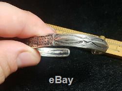 ANTIQUE c. 1890-1910 NAVAJO COIN SILVER INGOT FLAT TOP BRACELET DOT STAMPS