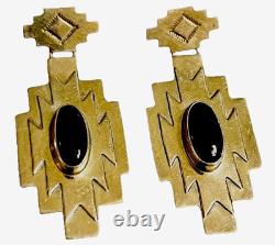 APACHE COMANCHE Mark Jimenez Sterling Silver Onyx Post Drop Earrings Vtg 2
