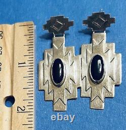 APACHE COMANCHE Mark Jimenez Sterling Silver Onyx Post Drop Earrings Vtg 2