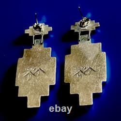 APACHE COMANCHE Mark Jimenez Sterling Silver Onyx Post Drop Earrings Vtg 2