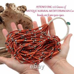 A+ Antique Coral Bead Necklace AUDIE YAZZIE Natural Mediterranean 216 Gm Navajo