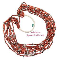 A+ Antique Coral Bead Necklace AUDIE YAZZIE Natural Mediterranean 216 Gm Navajo