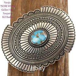 A+ BELT BUCKLE Sterling Silver Golden Hill Turquoise Navajo Vintage Old Style