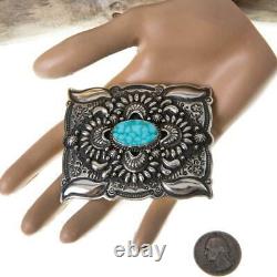 A+ DARRYL BECENTI Belt Buckle Sterling Silver KINGMAN TURQUOISE Navajo Concho