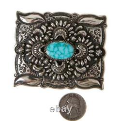 A+ DARRYL BECENTI Belt Buckle Sterling Silver KINGMAN TURQUOISE Navajo Concho