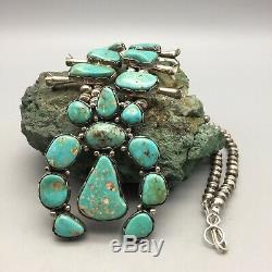 A GORGEOUS, Vintage, Green Turquoise and Sterling Silver Squash Blossom Necklace
