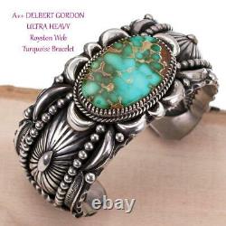 A+ Navajo Turquoise Bracelet Sterling Silver DELBERT GORDON Natural ROYSTON 125G