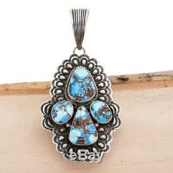 A+ Squash Blossom Necklace Pendant GOLDEN HILL Turquoise Sterling Silver NAVAJO
