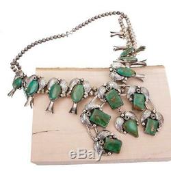 A+ Squash Blossom Necklace XL ROYSTON TURQUOISE Sterling Silver Old Pawn Vintage