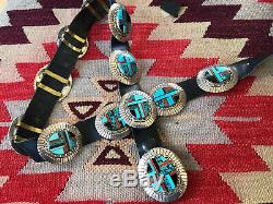 A+ Vintage Zuni / Navajo Sterling Silver & Channel Inlay Concho Belt & Buckle