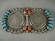 Absolutely Huge Vintage Navajo Turquoise Coral Silver Pin