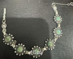 Adorable VTG Native American Sterling Turquoise Floral Bracelet Sold As Is