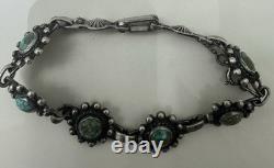 Adorable VTG Native American Sterling Turquoise Floral Bracelet Sold As Is