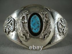 Advanced Silver Work Vintage Navajo'arrowhead &kokopelli' Turquoise Bracelet