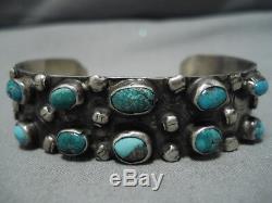 Amazing Cerrillos Morenci Turquoise Vintage Navajo Sterling Silver Bracelet Old