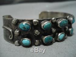 Amazing Cerrillos Morenci Turquoise Vintage Navajo Sterling Silver Bracelet Old