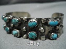 Amazing Cerrillos Morenci Turquoise Vintage Navajo Sterling Silver Bracelet Old