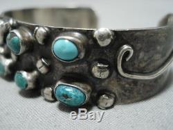 Amazing Cerrillos Morenci Turquoise Vintage Navajo Sterling Silver Bracelet Old