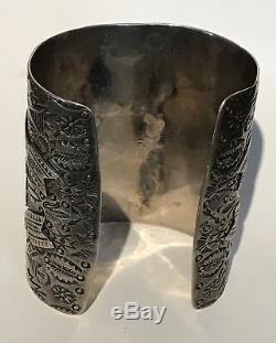 Amazing Extra Wide Vintage Navajo Indian Whirling Log Arrow Silver Cuff Bracelet