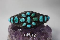 Amazing Old Vintage Pawn BISBEE Turquoise & Silver Navajo Bracelet Cuff 1940's