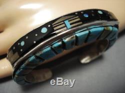 Amazing Raised Inlay Vintage Navajo Sterlng Silver Turquoise Bracelet Old