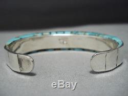 Amazing Raised Inlay Vintage Navajo Sterlng Silver Turquoise Bracelet Old