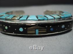 Amazing Raised Inlay Vintage Navajo Sterlng Silver Turquoise Bracelet Old