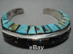 Amazing Raised Inlay Vintage Navajo Sterlng Silver Turquoise Bracelet Old