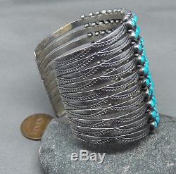 Amazing Vintage Native American 10 Row Silver Snake Eye Turquoise Cuff Bracelet