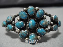 Amazing Vintage Navajo Domed Turquoise Sterling Silver Bracelet Old Cuff