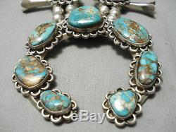 Amazing Vintage Navajo Royston Turquoise Sterling Silver Squash Blossom Necklace