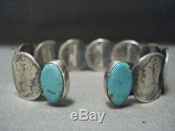 Amazing Vintage Navajo Sterling Silver Coin Turquoise Bracelet