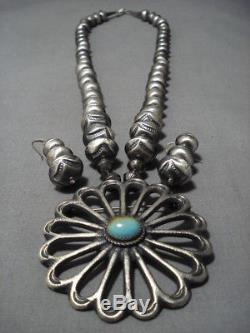 Amazing Vintage Navajo Sterling Silver Concho Turquoise Necklace Old