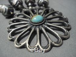 Amazing Vintage Navajo Sterling Silver Concho Turquoise Necklace Old