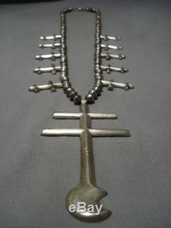 Ambrose Roanhorse Vintage Navajo Sterling Silver Cross Squash Blossom Necklace