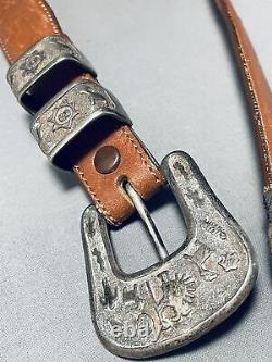 Ancient Petroglyph Vintage Navajo Sterling Silver Ranger Buckle Set