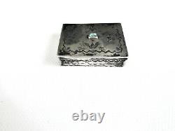 Antique 1800's Navajo Stamped Sterling Silver Turquoise Lidded Snuff Box